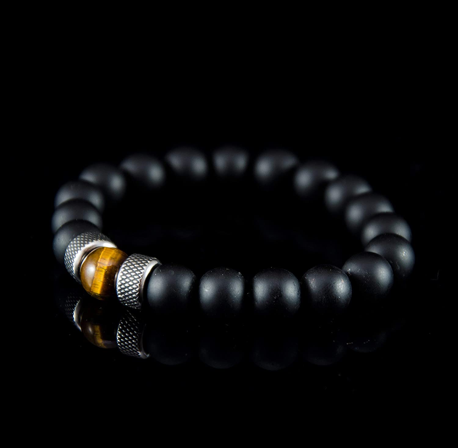 Stilvolles Herren Perlenarmband: Onyx & Tigerauge 10mm