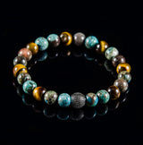 Perlenarmband Tigerauge und Ocean Agate mit Edelstahl Beads
