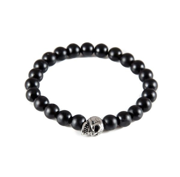 Perlenarmband Onyx Stein mit Edelstahl Totenkopf Element